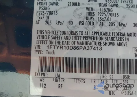 2006 Ford Ranger Xl/Xlt from USA, damaged, VIN 1FTYR10D86PA37413